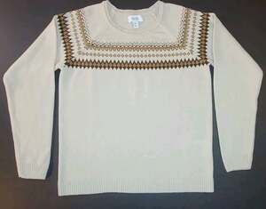 Myra Bag Crew Neck Knit Necklace Sweater Sz L Beige/Brown